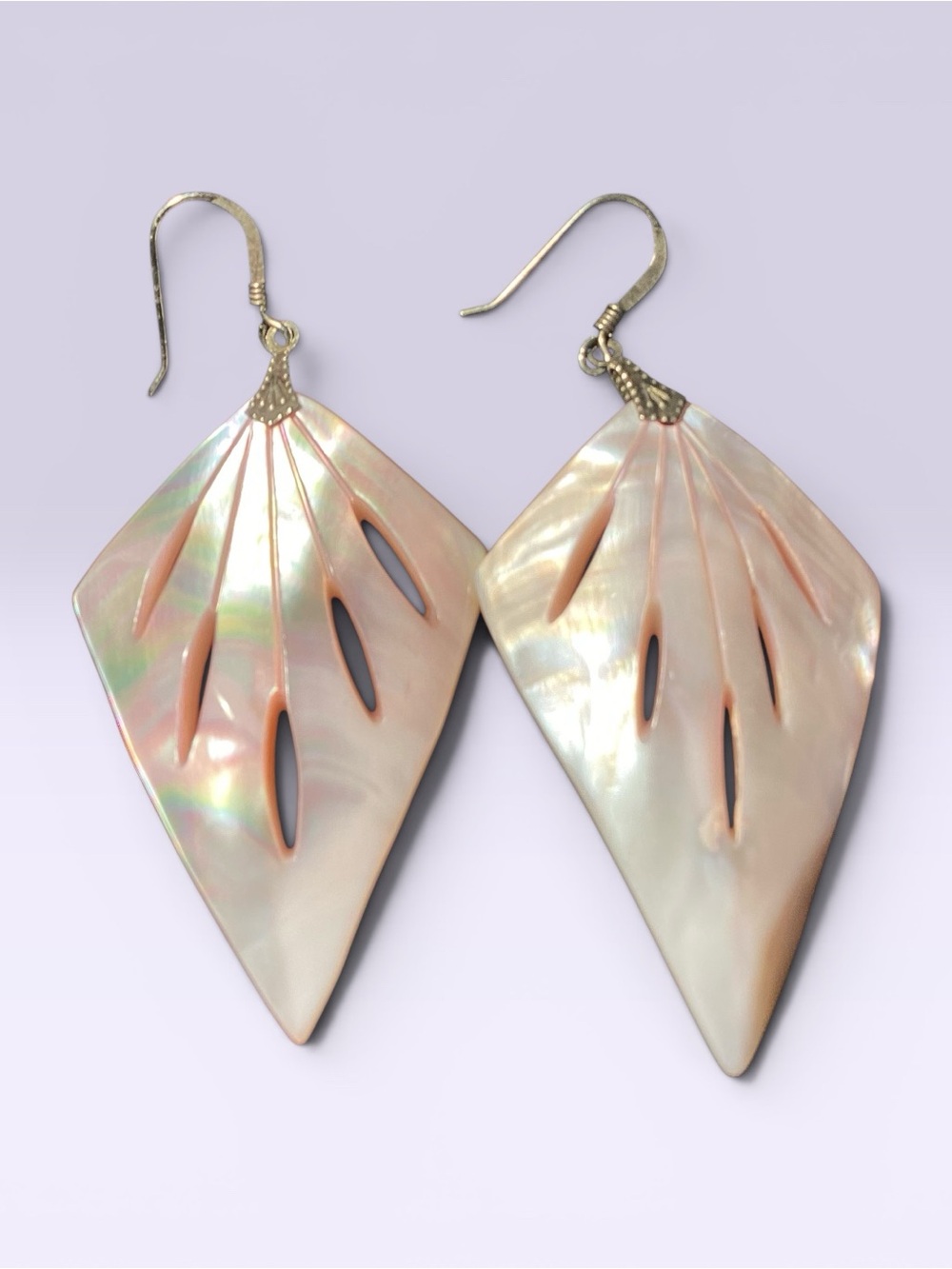 Vintage Earrings Color of a delicate seashell iridescent 2” long